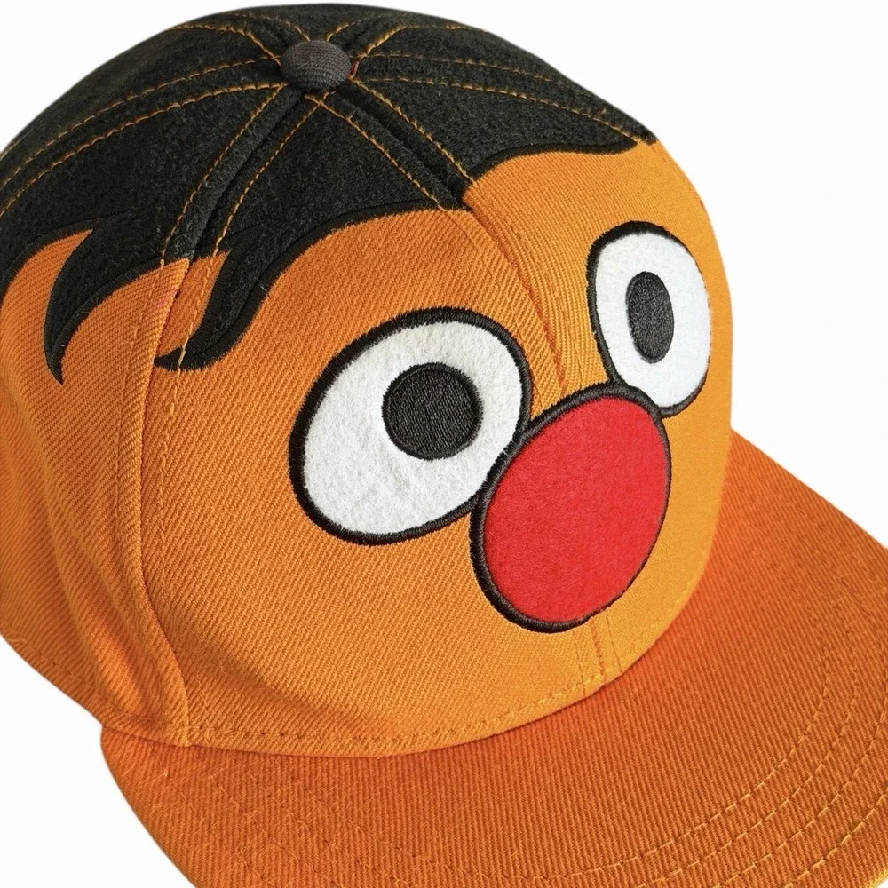 Vintage Sesame‎ Street Ernie Hat Fitted Size 7 1/2 Orange Embroidered Wool Blend